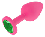 Маленькая розовая пробка с зеленым кристаллом ONJOY Silicone Collection (Цвет: розовый с зеленым)