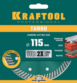 KRAFTOOL Turbo, 115 мм, (22.2 мм, 10 х 2.2 мм), сегментированный алмазный диск (36682-115)
