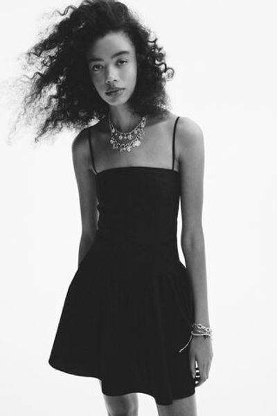 Хлопковое платье с юбкой клёш — без рукавов, короткая модель - H&M