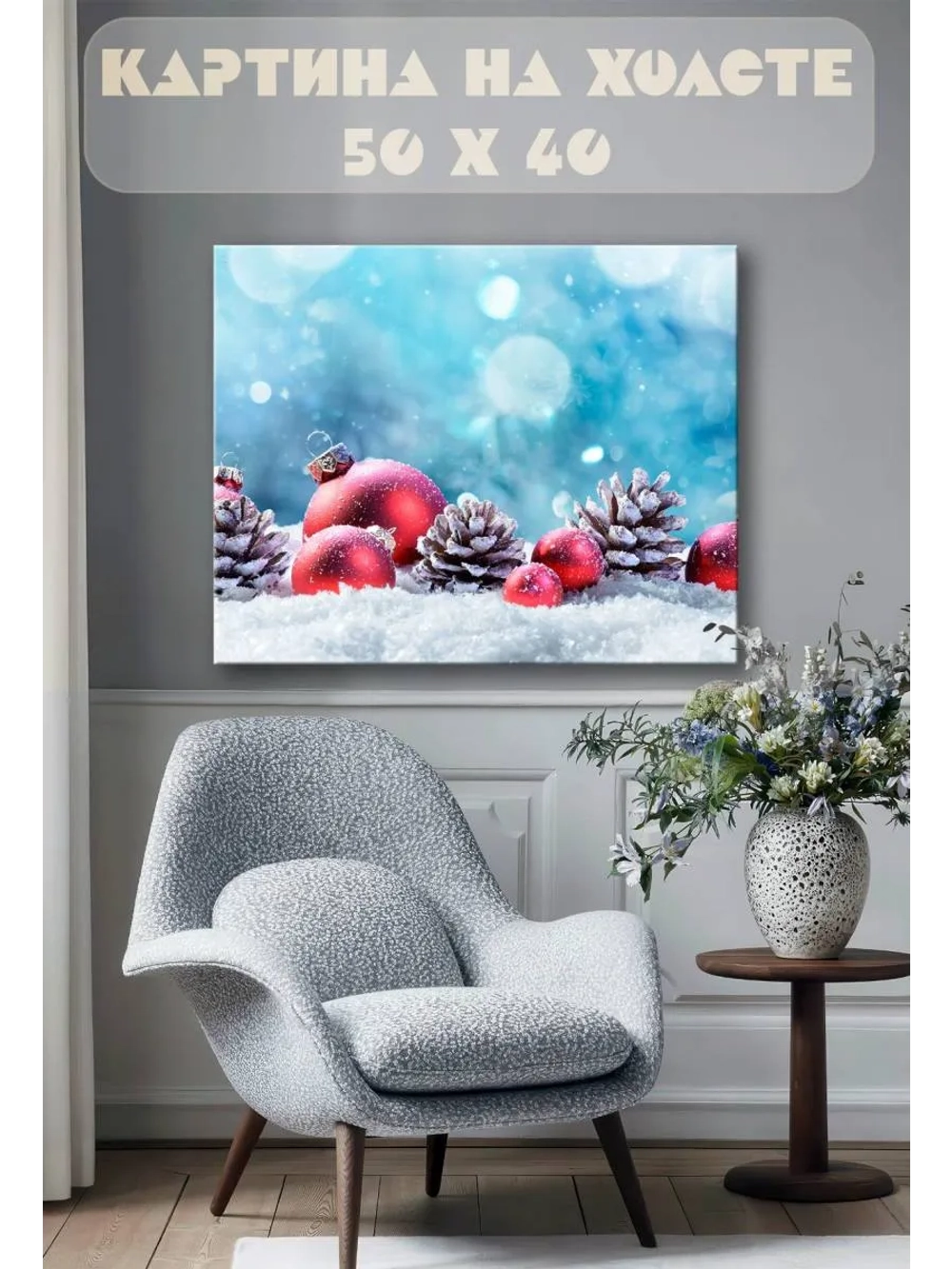 Картина на стену 40 X 50 Новогодние шары