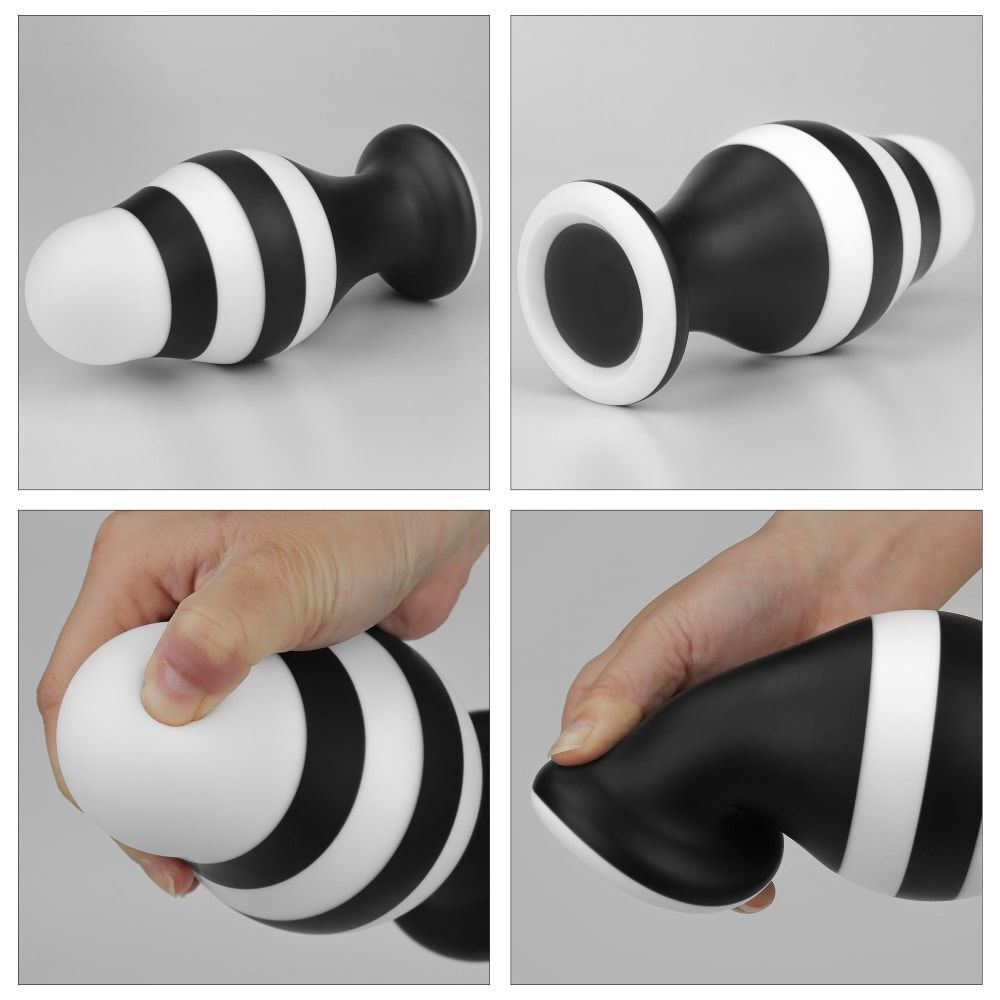Черно-белая анальная втулка 6.5 X-Missioner Butt Plug - 17 см. (Цвет: черный с белым)
