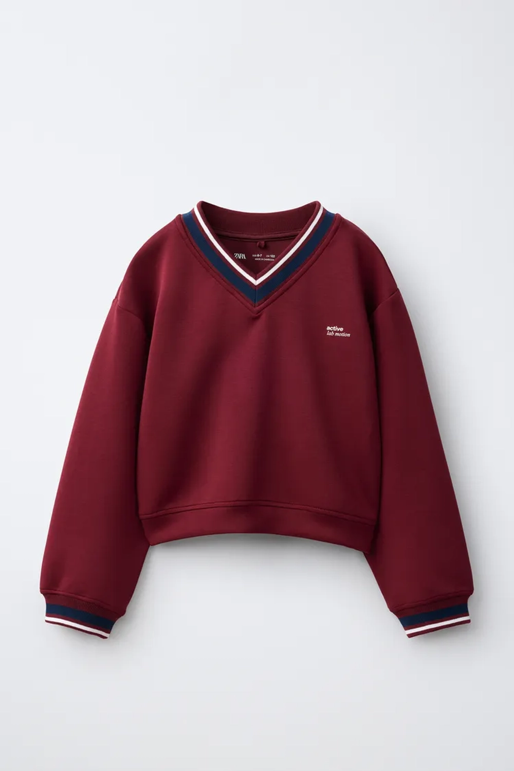 ZARA СПОРТИВНАЯ ТОЛСТОВКА С V-ОБРАЗНЫМ ВЫРЕЗОМ, ТЕМНО-БОРДОВЫЙ