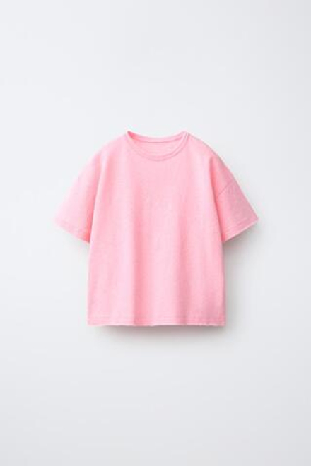 ZARA ФУТБОЛКА ИЗ ХЛОПКА И ЛЬНА, РОЗОВЫЙ