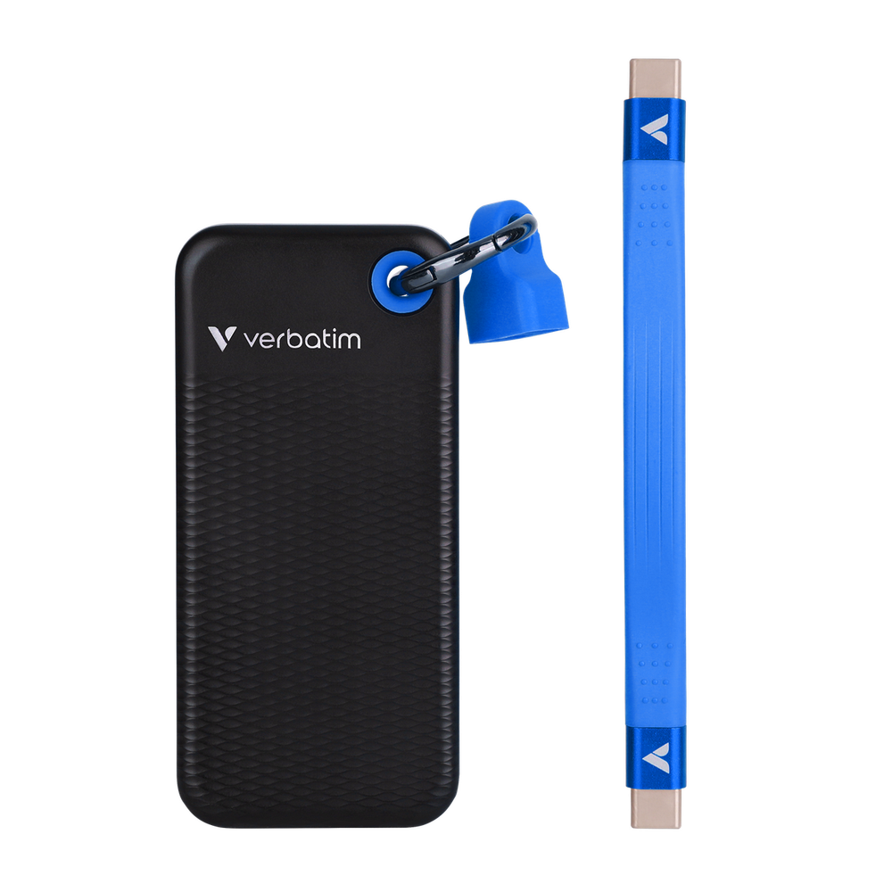 Внешний накопитель Verbatim Pocket SSD, 256GB USB 3.2 Gen 2 R/W 1000/1000 МБ/с, черный/голубой
