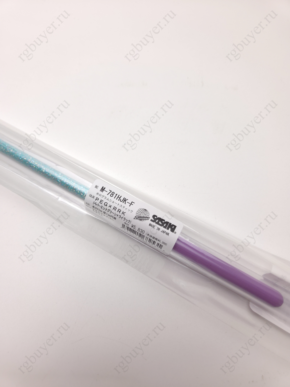 Палочка Sasaki 57 см с блеском мятная с фиолетовой ручкой PEGxRRK (Peppermint Green х Lilac)