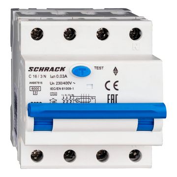 Дифавтомат Schrack Technik 3P+N C 16A 30mA тип A 6kA AK667816-- (АВДТ)
