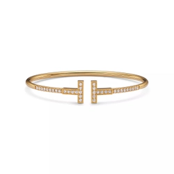 Браслет из жёлтого золота с бриллиантами, Tiffany 💠 T Wire Collection Pave