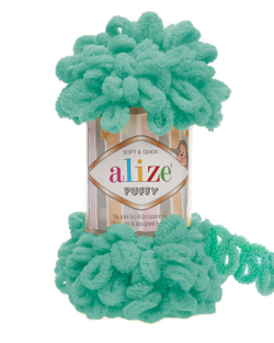 Пуффи (Puffy) пряжа Alize 100%микрополиэстер 5х100г/9,2 м 490 св. зеленая бирюза