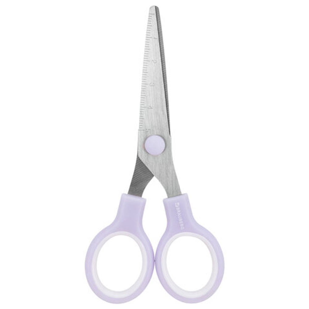 Ножницы BRAUBERG KIDS 130 мм, ручки лавандовые, закругленные лезвия с линейкой, 274061