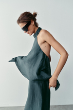 ЛЬНЯНОЕ ПЛАТЬЕ МИДИ С ГОРЛОВИНОЙ ХАЛТЕР — ZARA