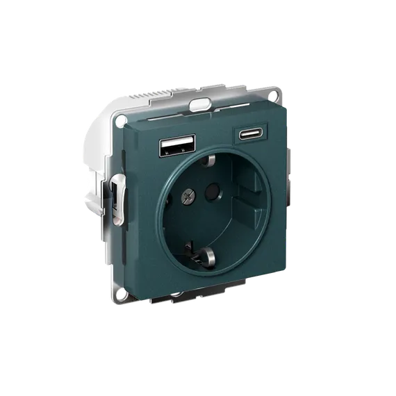 Розетка с USB A+C с заземлением и защитными шторками Systeme Electric AtlasDesign Изумруд ATN000832