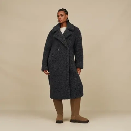 UGG Длинное плюшевое пальто Gertrude, темный антрацит