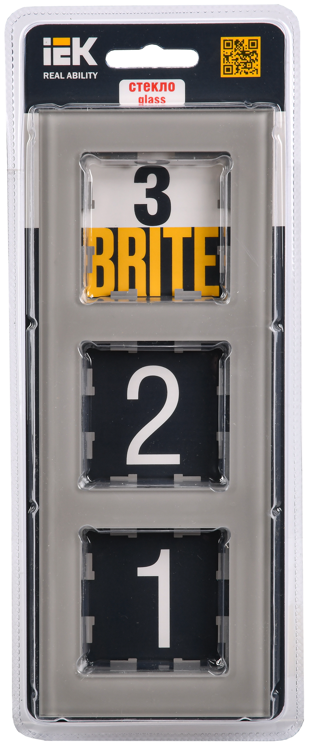 BRITE Рамка 3 -местная РУ-3-2-БрД стекло дымчатый IEK