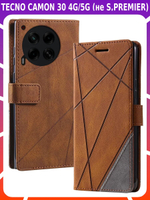 Дизайнерский чехол-книжка из кожи для TECNO CAMON 30 с отделом для наличных, 3 слотами для карт и подставкой