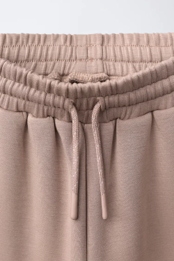 ZARA СПОРТИВНЫЕ БРЮКИ WIDE LEG С КОНТРАСТНЫМИ ДЕТАЛЯМИ, СЕРОВАТО-КОРИЧНЕВЫЙ