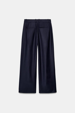 ZARA БРЮКИ С ЗАЩИПАМИ ИЗ СМЕСОВОЙ ШЕРСТИ — ZW COLLECTION, МОРСКОЙ СИНИЙ