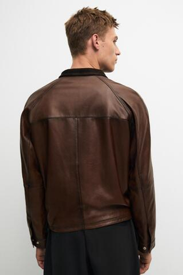 Massimo Dutti Куртка с высоким воротником из кожи наппа, цвет кожи