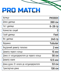 Удилище (матчевое) Fish Crystal "PRO MATCH", длина 3.9 м (6-28 гр)