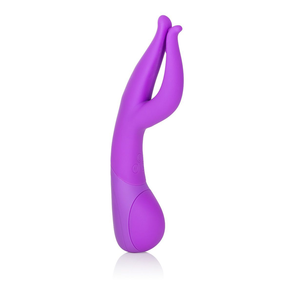 Фиолетовый вибромассажер Impress Dual Kiss со стимуляцией клитора - 15 см. (Цвет: фиолетовый)