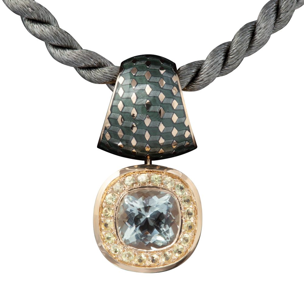 Кольцо с Зелёным Аметистом и Желтымм Сапфирами, Эмаль, R0176-50/29