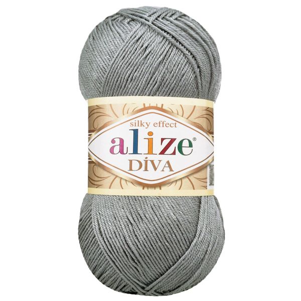 Пряжа Alize (Ализе) Diva / уп.5 мот. по 100 г, 350м, 087 серый A