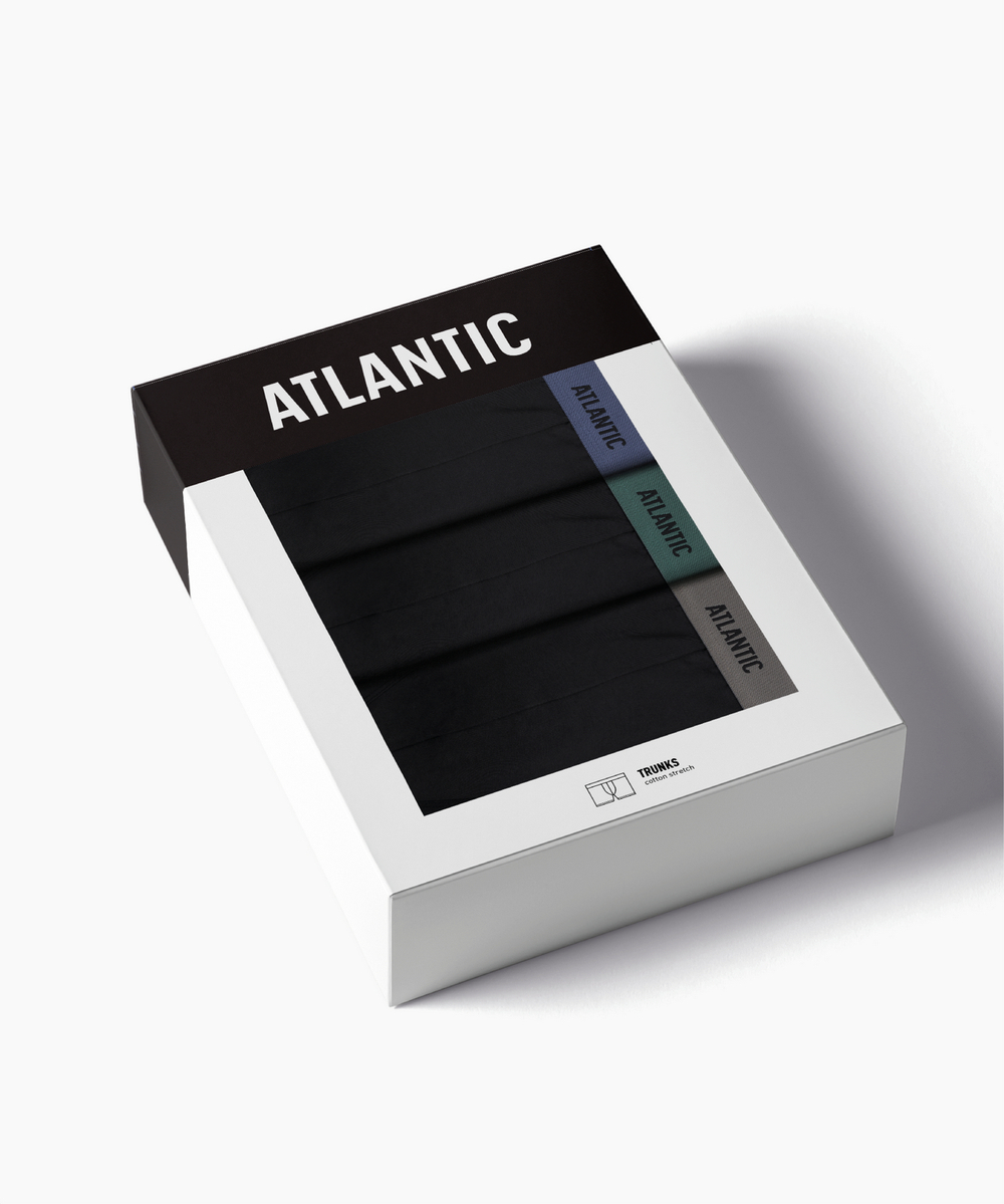 Мужские трусы шорты Atlantic, набор из 3 шт., хлопок, черные, 3MH-0111