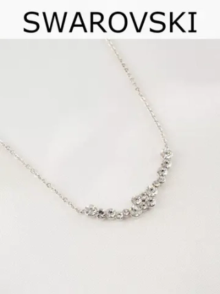Тонкое колье Млечный путь с белыми кристаллами Swarovski в родии