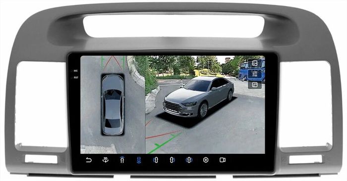 Магнитола для Toyota Camry 30 2001-2006 (рамка графитовая) - FarCar BX3020M-360 монитор 9.5" 2K QLED на Android 13, Быстрая, CarPlay, 4G SIM-слот, 4 камеры в комплекте