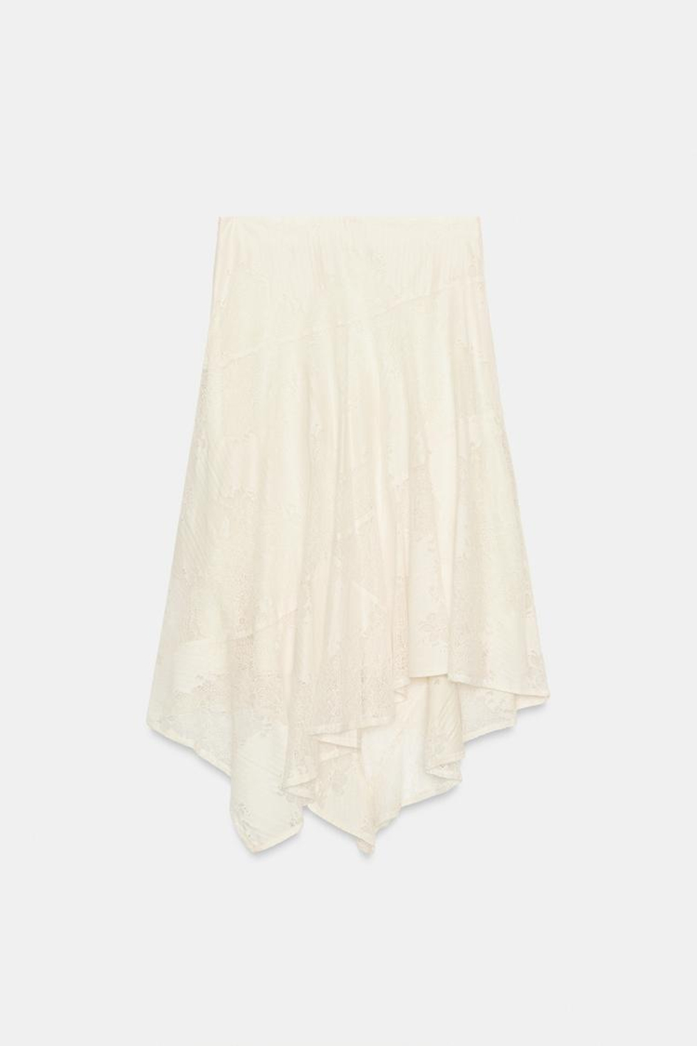 ZARA АСИММЕТРИЧНАЯ КРУЖЕВНАЯ ЮБКА МИДИ, ЭКРЮ