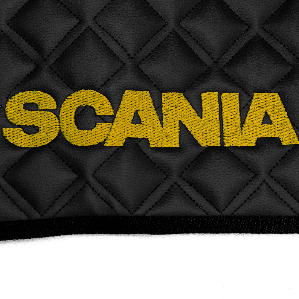 Ковры SCANIA 5 серии R (автомат), (экокожа, черный, черный кант, желтая вышивка)