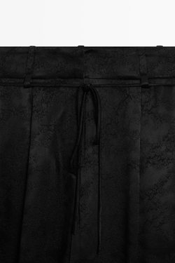 Massimo Dutti Широкие струящиеся брюки с жаккардовой отделкой, черный