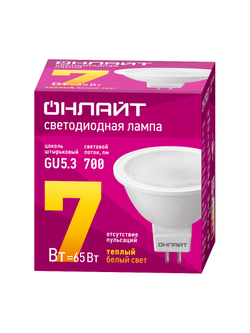 Лампа светодиодная 71 640 OLL-MR16-7-230-3K-GU5.3 7Вт 3000К тепл. бел. GU5.3 700лм 176-264В ОНЛАЙТ 71640