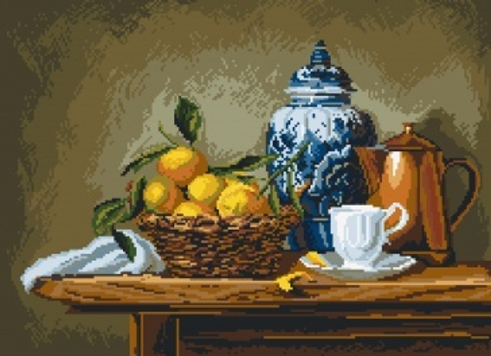 "Натюрморт с мандаринами"-1895 канва с рисунком