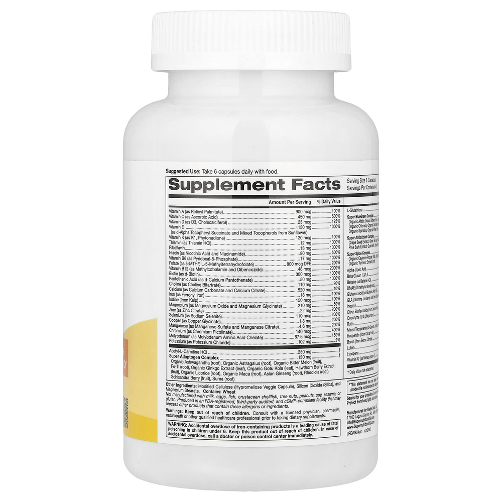 Super Nutrition, Super Immune+, мультивитамины с суперадаптогенами, витаминами C и D, цинком и бета-глюканом, 240 вегетарианских капсул