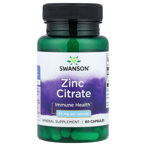 Swanson Vitamins, Цитрат цинка, 30 мг, 60 капсул
