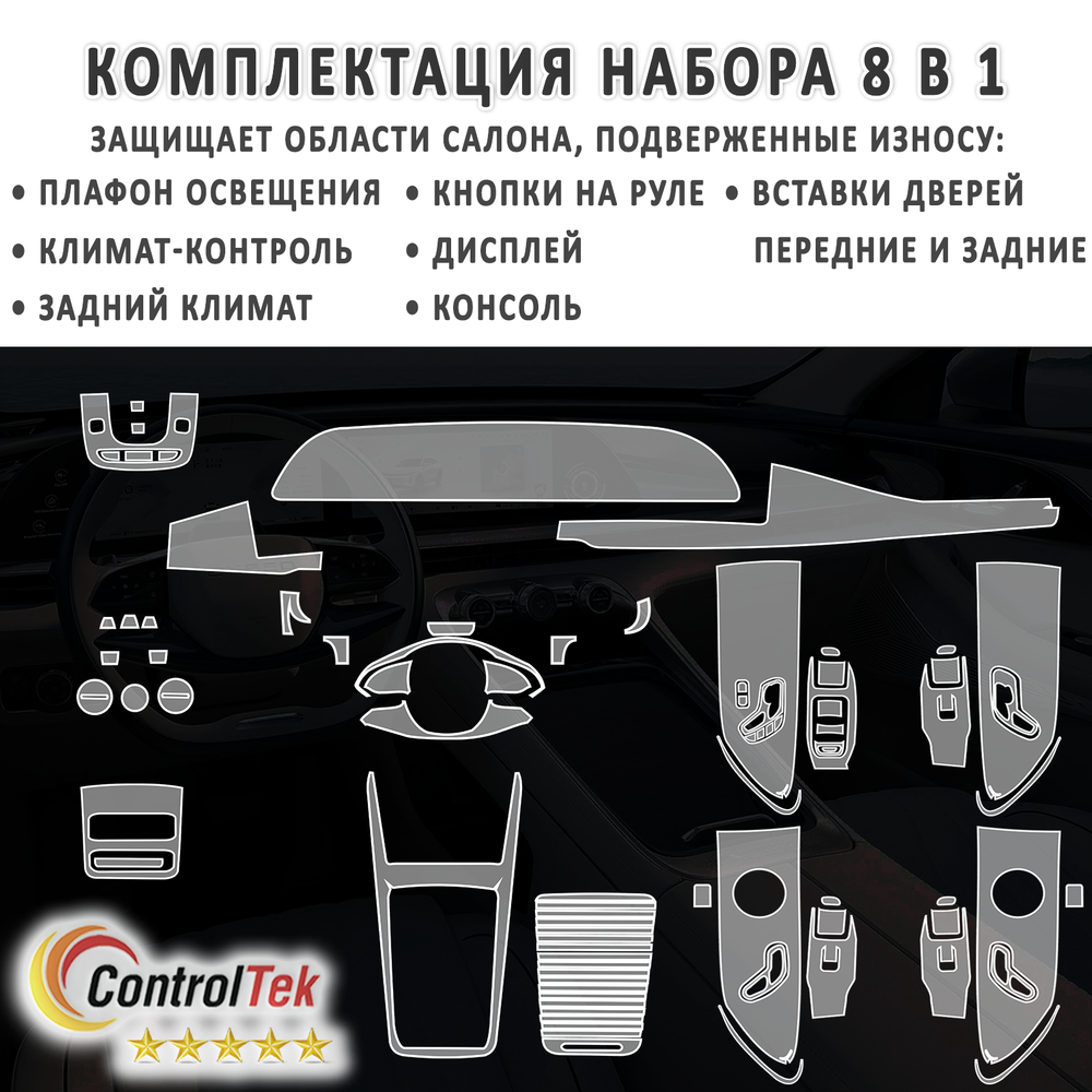 EXEED RX (2023) - комплект защитных матовых пленок 8 в 1. Пленка защитная ControlTek HYBRID со слоем TOP COAT. Толщина: 6 mil. (175 мкм.)