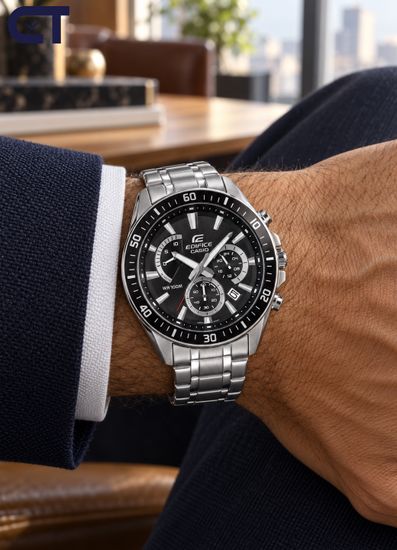 CASIO EFR-552D-1A EDIFICE мужские наручные часы — чёрный циферблат, хронограф и ретроградный счётчик минут
