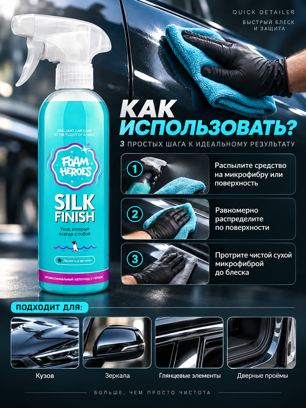 Foam Heroes Silk Finish квик-детейлер для экстерьера по мотивам Aventus, 500мл