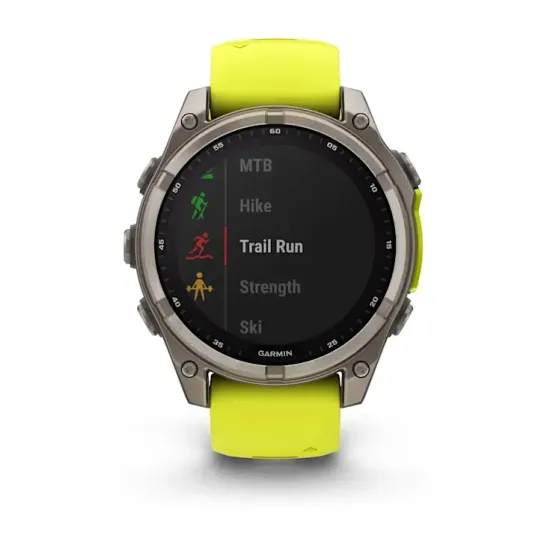 Мультиспортивные GPS часы Garmin Fenix 8 (47 mm) Solar, Sapphire Titanium with Amp Yellow/Graphite Silicone Band 010-02906-21