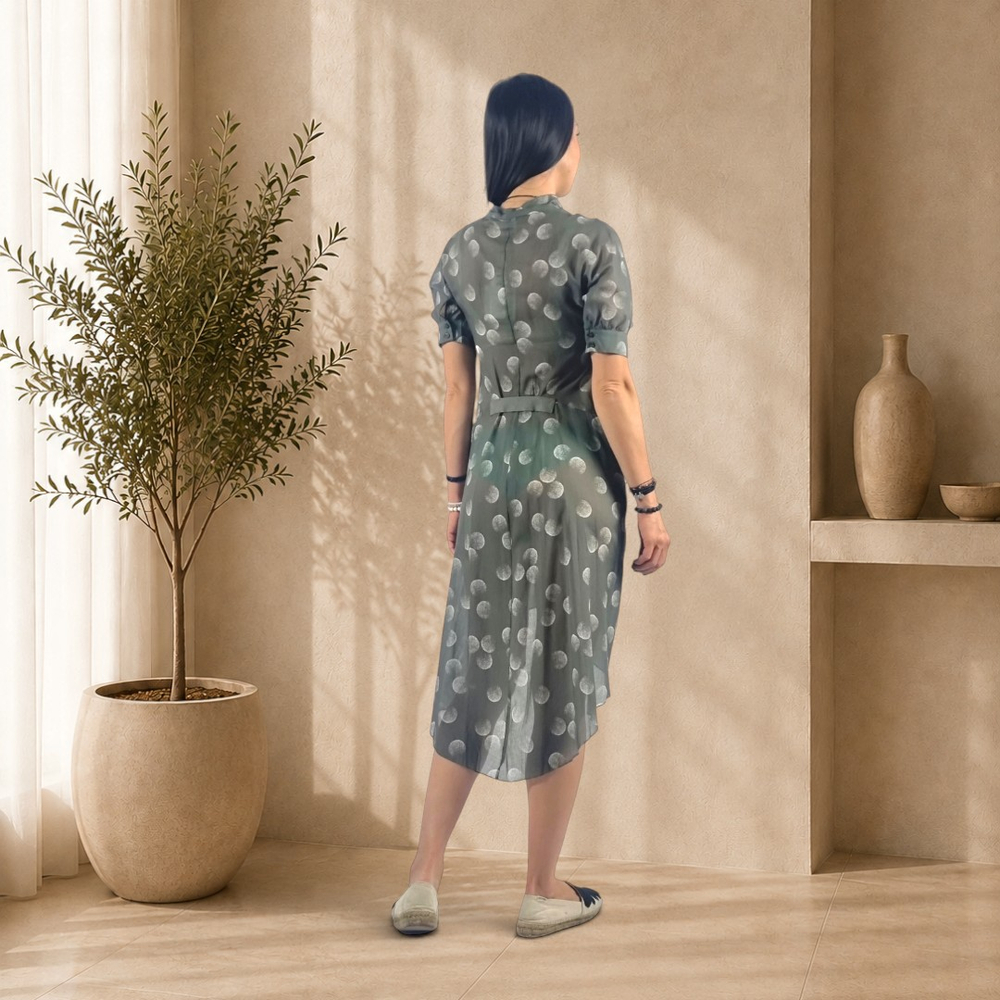 Платье‑миди с асимметричным низом и поясом — 100% хлопок размер 42