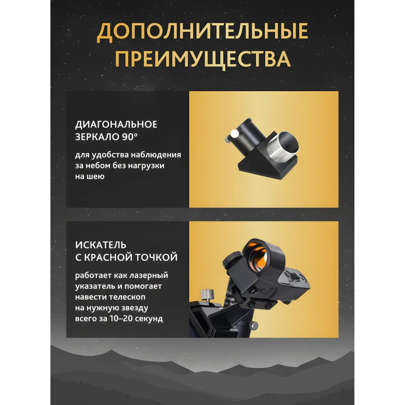 Телескоп Levenhuk New Skyline PRO MAK 102/1300 SQ2 - диагональное зеркало и искатель Red Dot