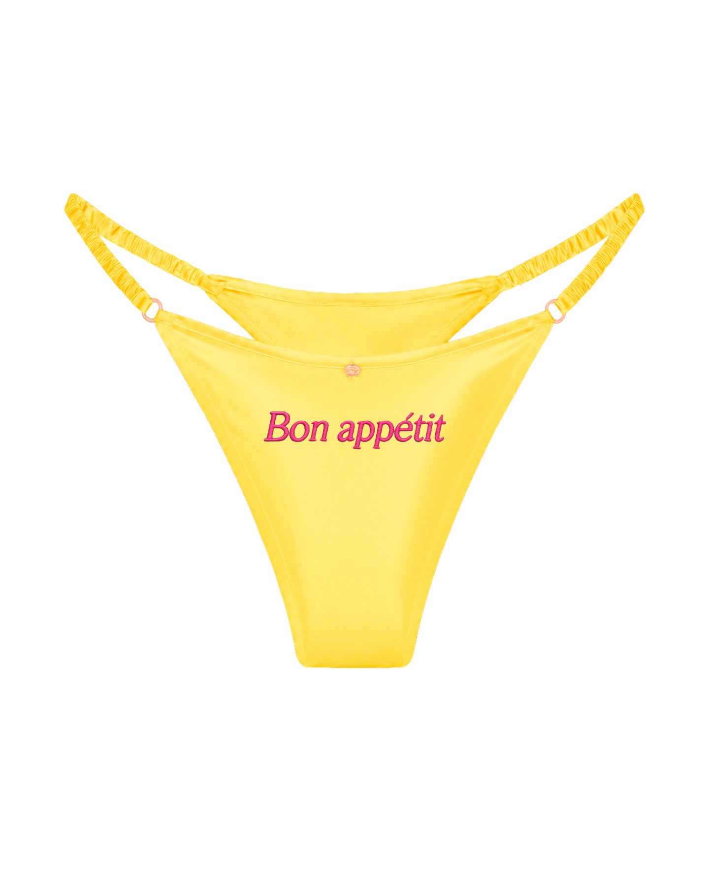 трусы стринги шелковые с надписью Bon appetit желтые