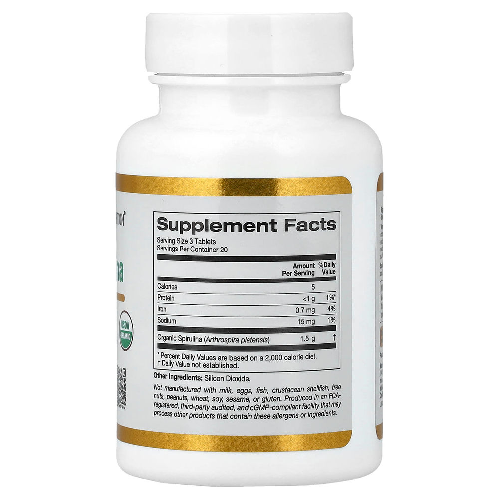 California Gold Nutrition, органическая спирулина, 60 таблеток (500 мг в 1 таблетке)