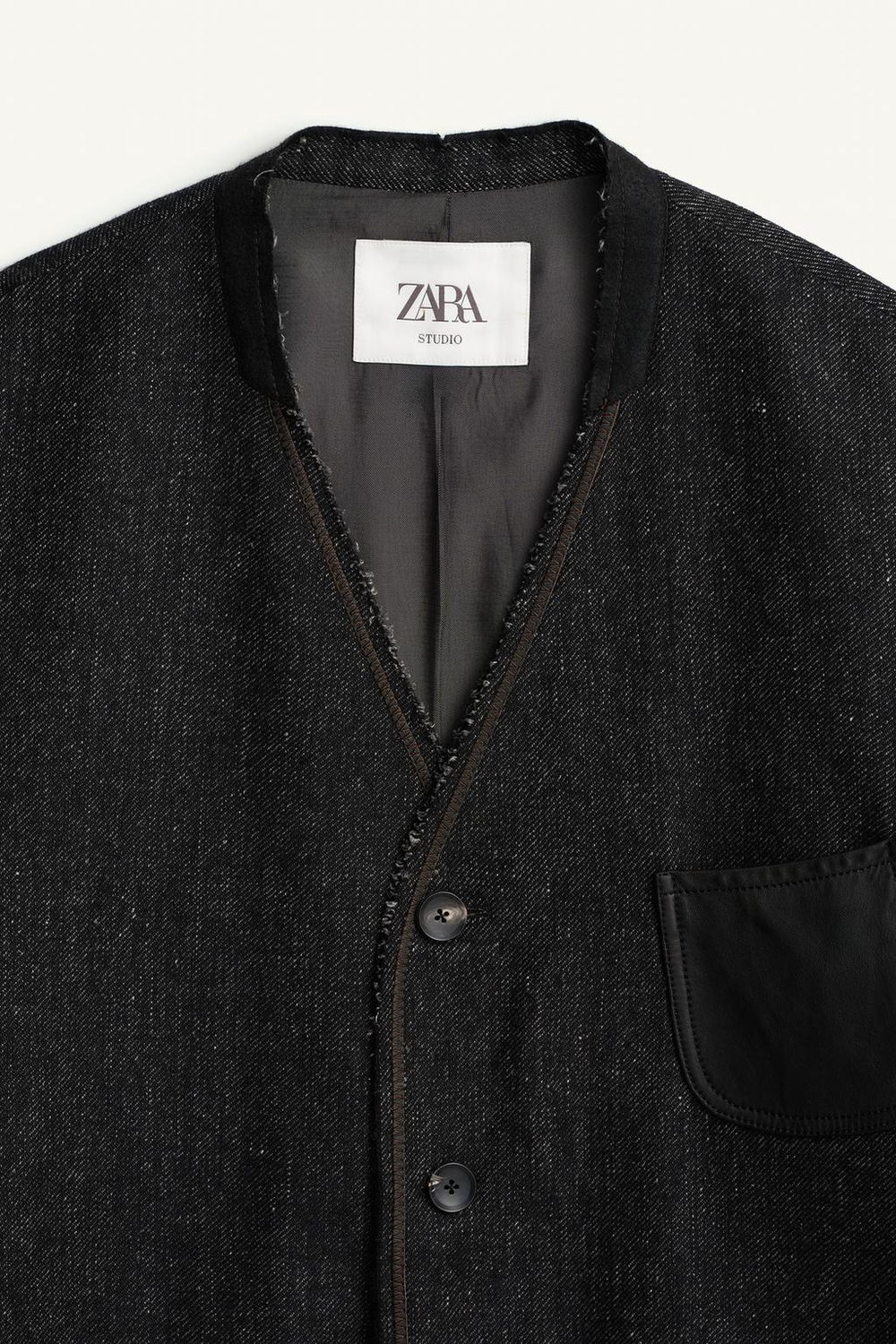 ZARA БЛЕЙЗЕР СВОБОДНОГО КРОЯ БЕЗ ВОРОТНИКА, ЧЕРНЫЙ