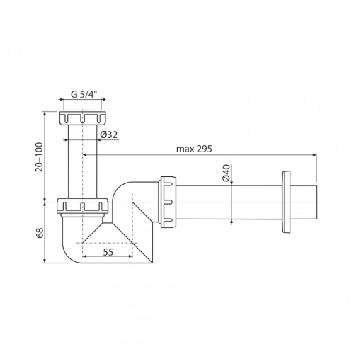 AlcaPlast Сифон для умывальника и биде, пластик Ø40 A45F-DN40