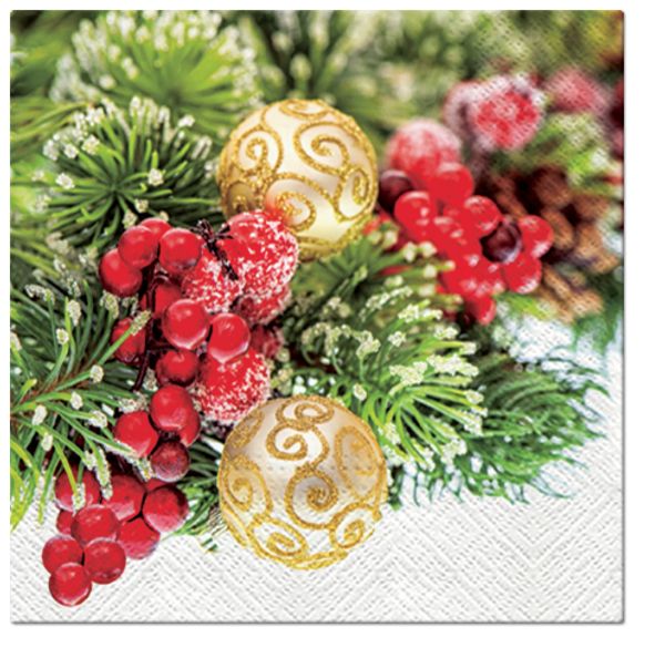 Салфетки трехслойные для декупажа, коллекция Lunch PAW Decor Collection Еловая композиция, 20 шт