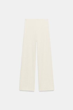 ZARA БРЮКИ ПРЯМОГО КРОЯ ФАКТУРНЫЕ, ЭКРЮ