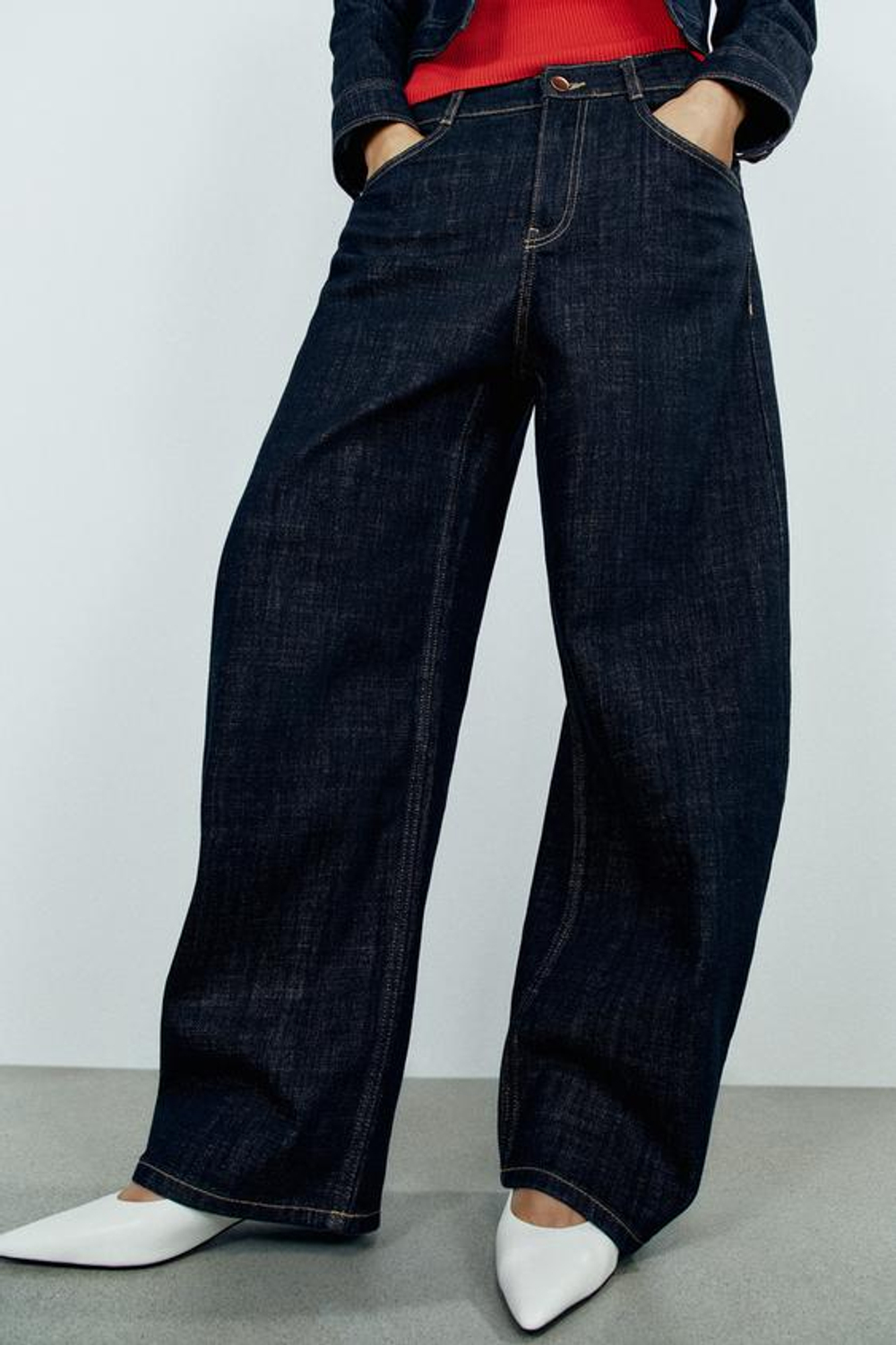 ZARA ДЖИНСЫ Z1975 BARREL, ВЫСОКАЯ ПОСАДКА, ВЫШИВКА, СИНИЙ