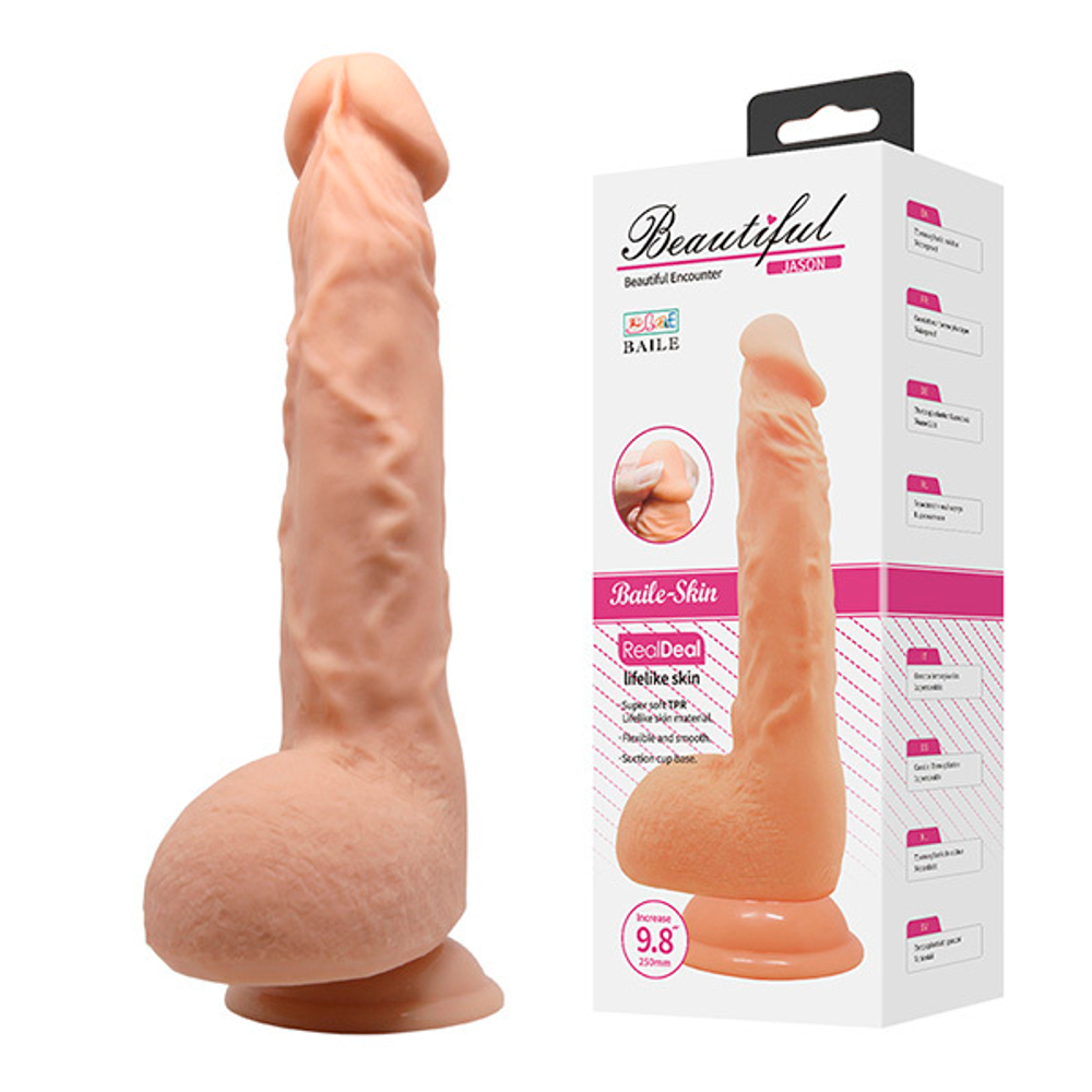 Телесный фаллоимитатор-реалистик 25см на присоске Baile Jason Beautiful BW-008041NR