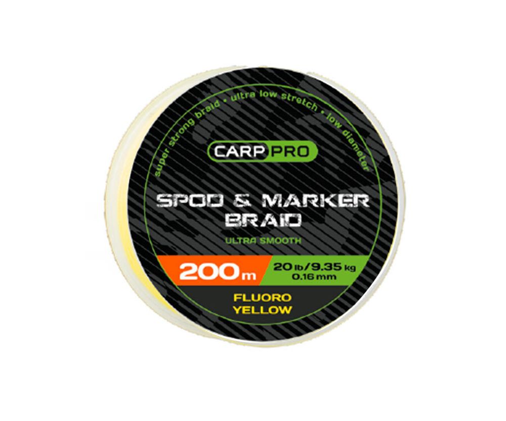 CARP PRO Шнур плетеный под спод-маркет флуоро-желтый0.16мм 9.35кг 20lb 200м